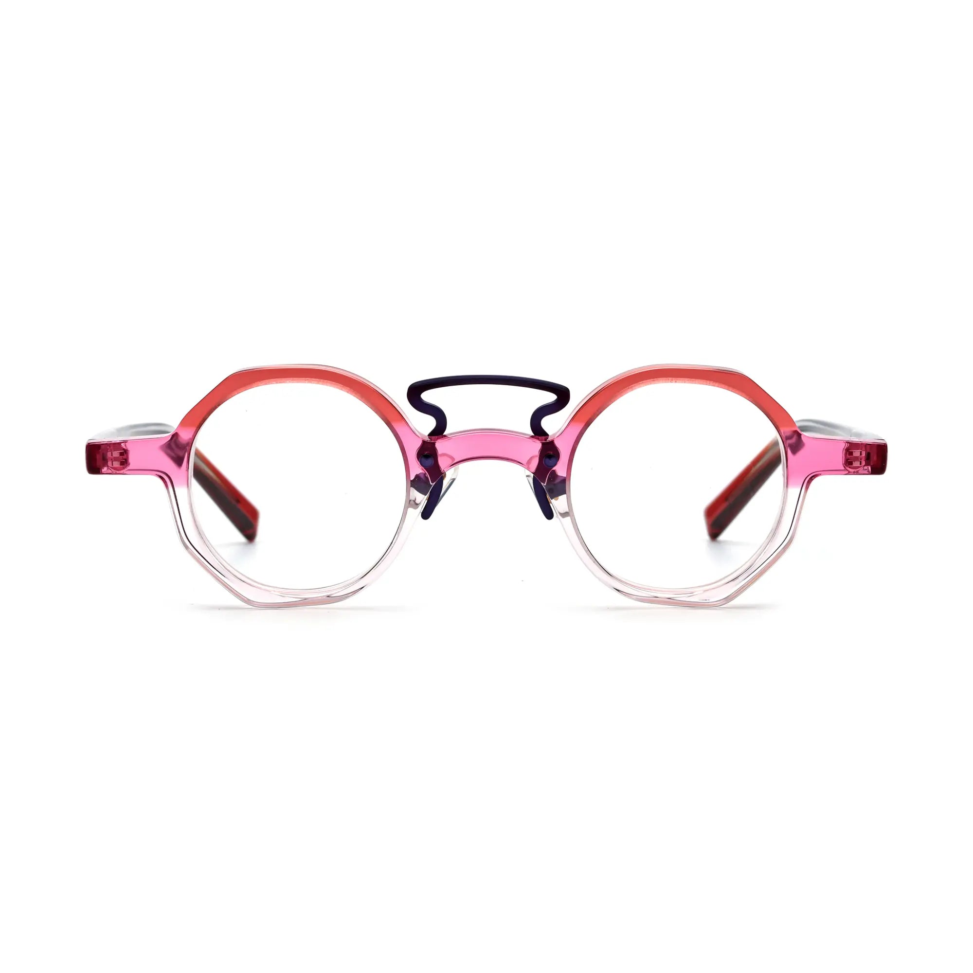 VoyueLens™ Rosé Amethyst Glow Geometric Eyeglasses – Front View – SKU VL19244-C3